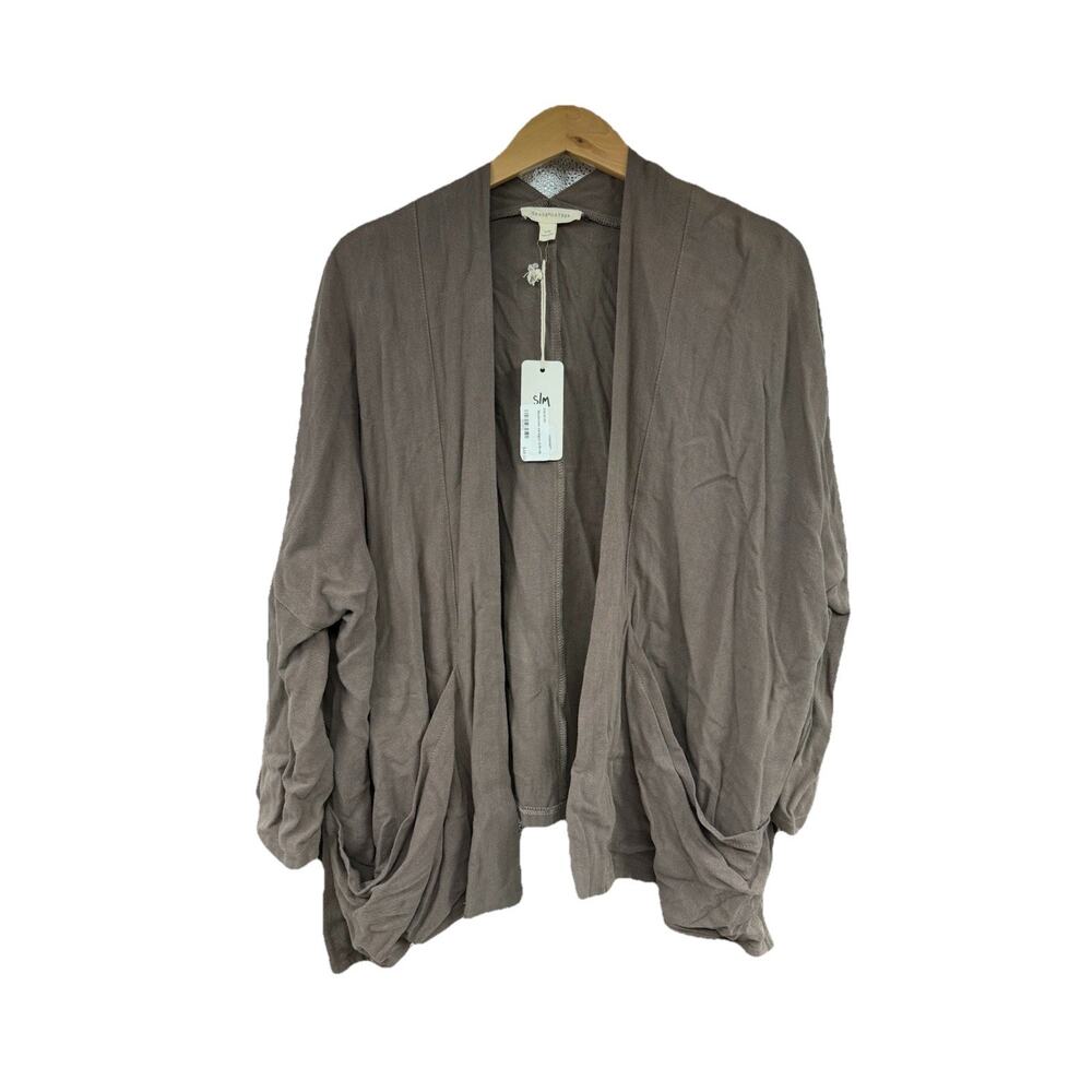 Grade &‎ Gather Brown Linen Blend Minimalist Light Cardigan Kimono Womens S/M
